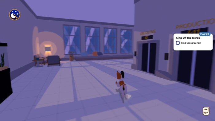 Cat secretary gameplay, night time exploration of an office building.